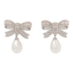 Pendientes de Gota con Lazo de Cristal y Perla