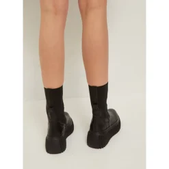 Platform Chelsea Boots with Ribbed Sole - Black