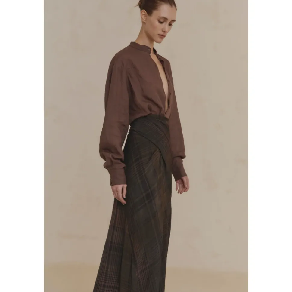 Raoul, camisa en ramio marron morado-