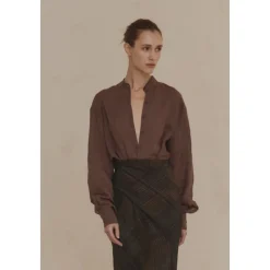 Raoul, camisa en ramio marron morado-