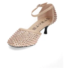 Sandalia de tacón beige con strass