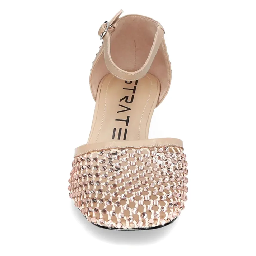 Sandalia de tacón beige con strass