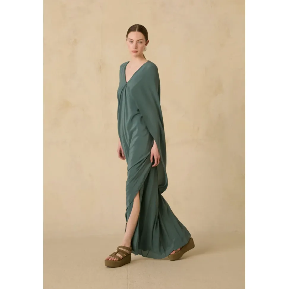 Sarina, vestido de seda turquesa-