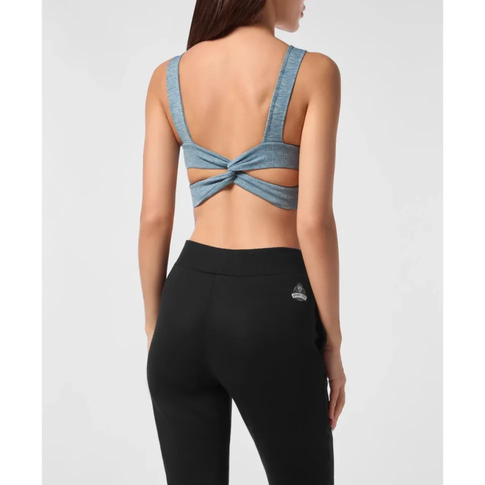 Seamless Crossed Straps Sport Bra Logo