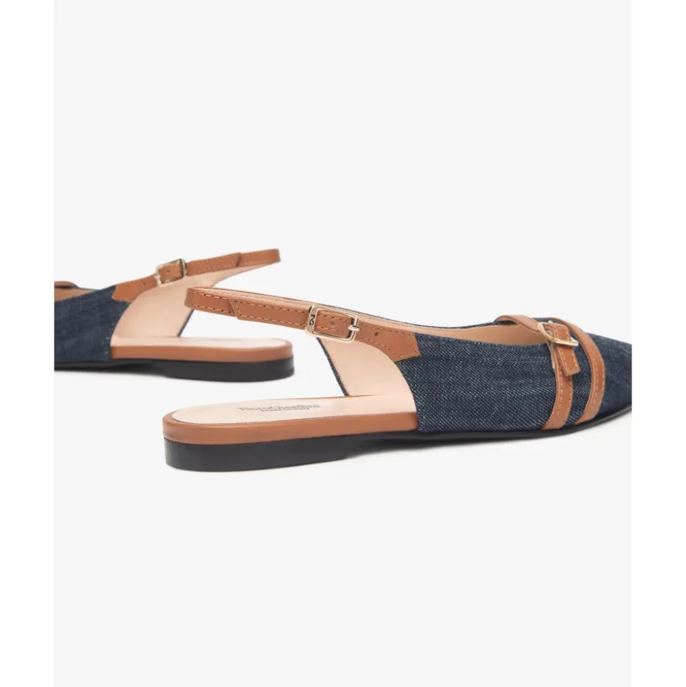Slingback de tela vaquera con detalles de cuero