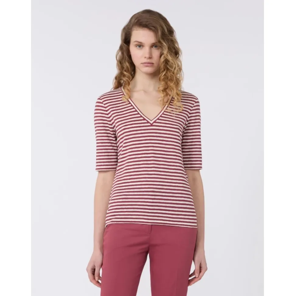 Stretch Linen Jersey V-Neck T-Shirt
