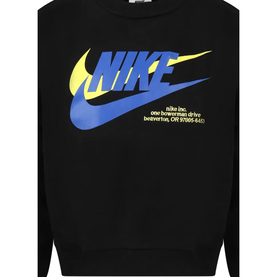 Sudadera de Felpa de Algodón Negra con Logo