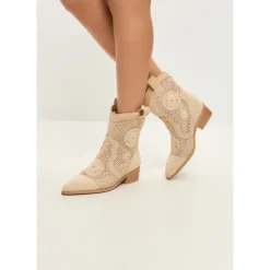 Suede Cowboy Boots - Beige