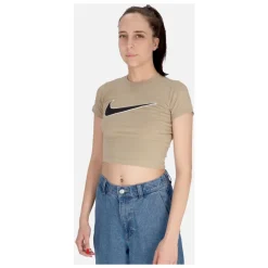 Swoosh Logo Cropped T-Shirt Khaki