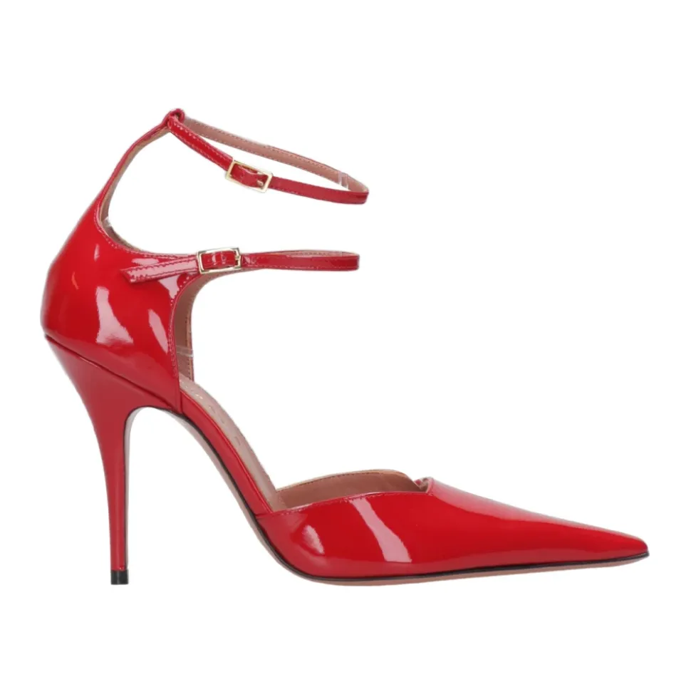 Tacones de Aguja de Cuero Rojo