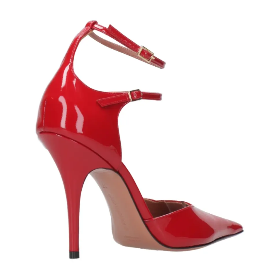 Tacones de Aguja de Cuero Rojo