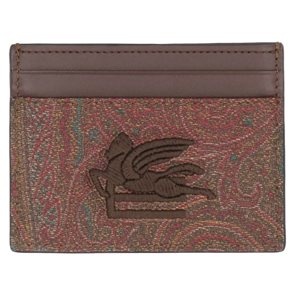 Tarjetero de Jacquard Paisley con Detalles de Cuero