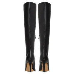 Timeless Black Leather Knee-High Boots - Sleek High Heel Footwear - Black