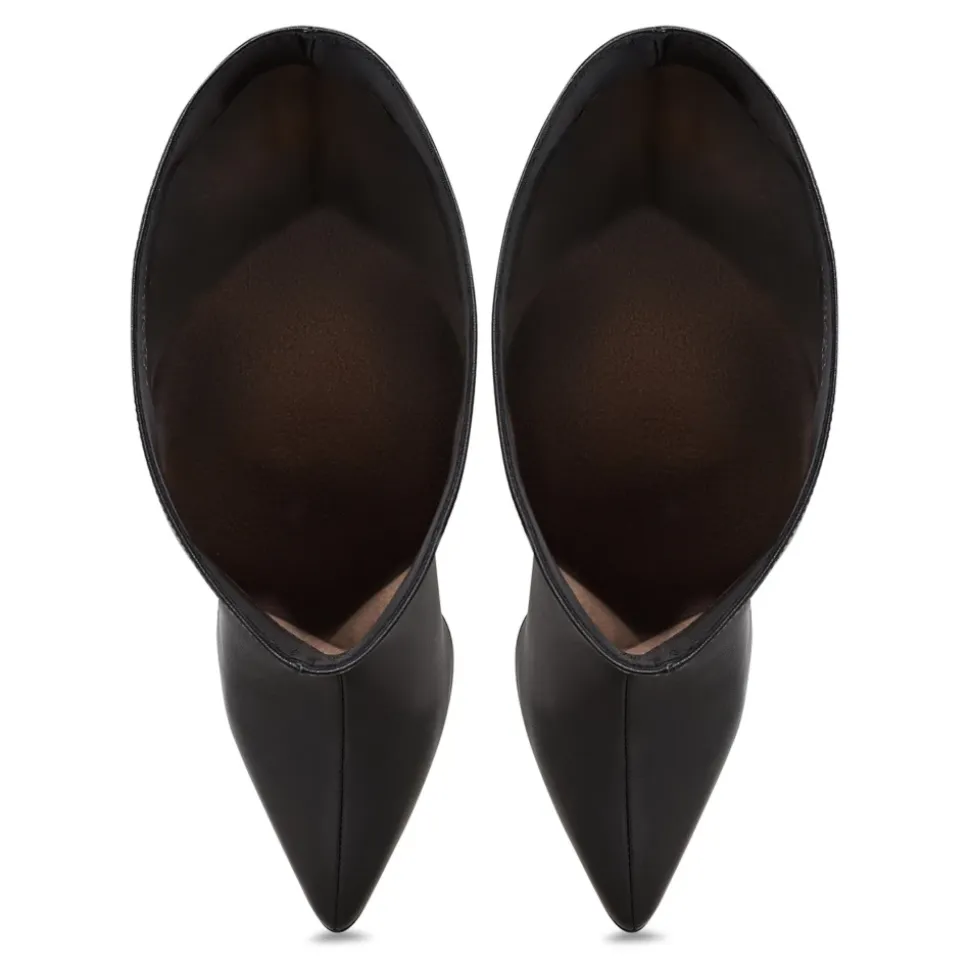 Timeless Black Leather Knee-High Boots - Sleek High Heel Footwear - Black