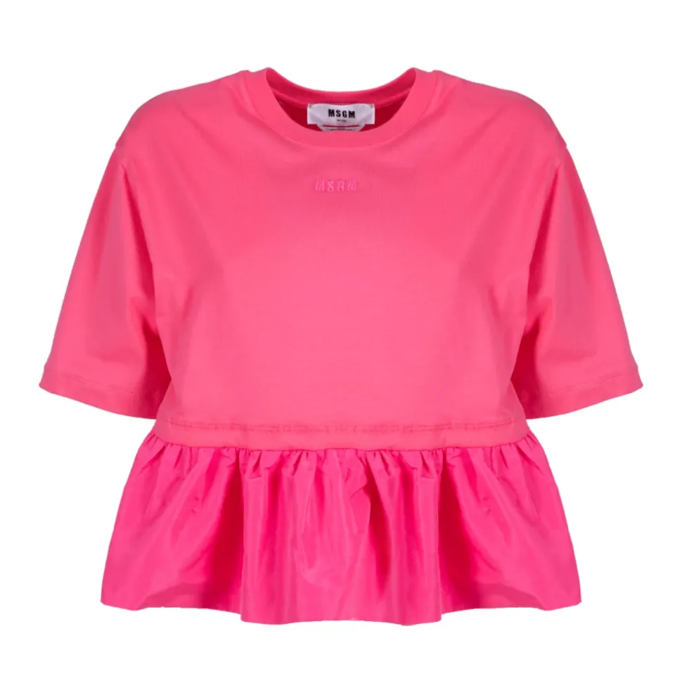 Top de Tafetán Fruncido Rouche en Fucsia