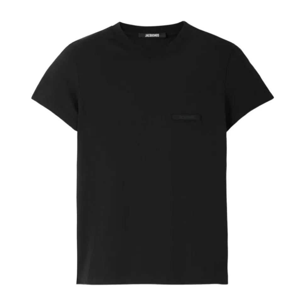 Top Negro con Logo en Relieve Mangas Cortas
