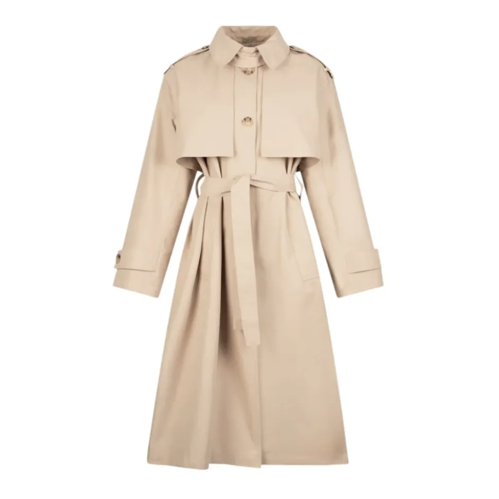 Trench largo en gabardina de algodón con foulard