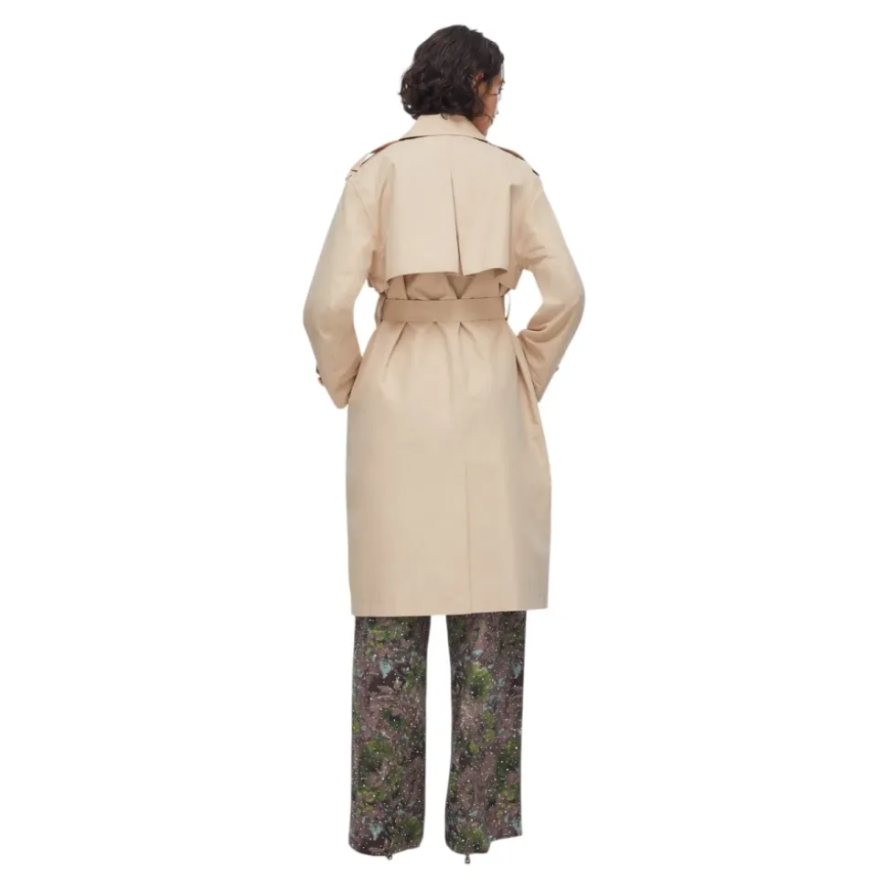 Trench largo en gabardina de algodón con foulard