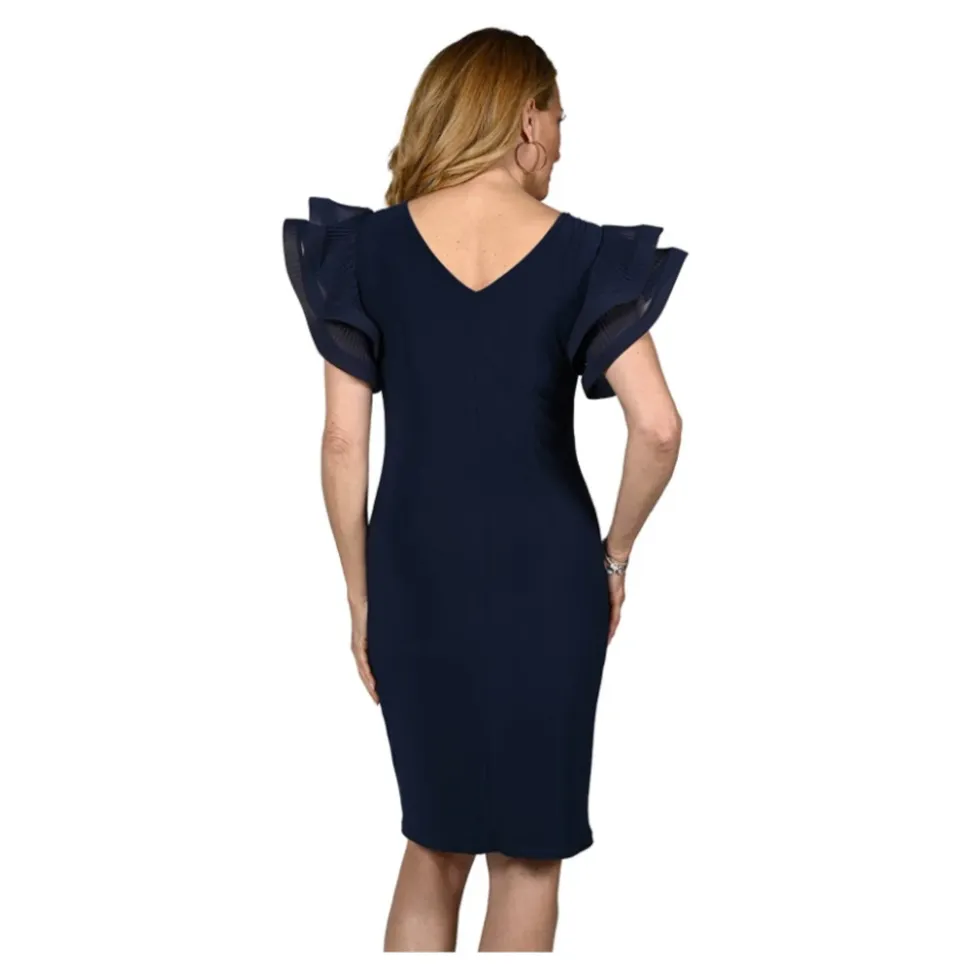 Vestido Azul Marino con Mangas de Volantes