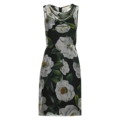 Vestido con estampado de Gardenias y cuello drapeado