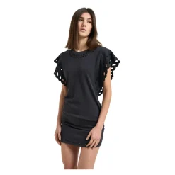 Vestido Corto con Detalles de Ojal