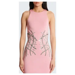Vestido corto de jersey bordado sin mangas