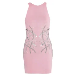 Vestido corto de jersey bordado sin mangas