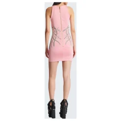 Vestido corto de jersey bordado sin mangas