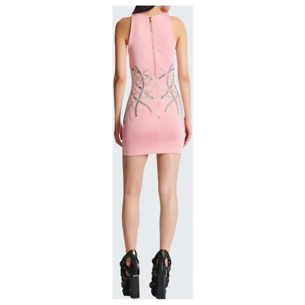 Vestido corto de jersey bordado sin mangas