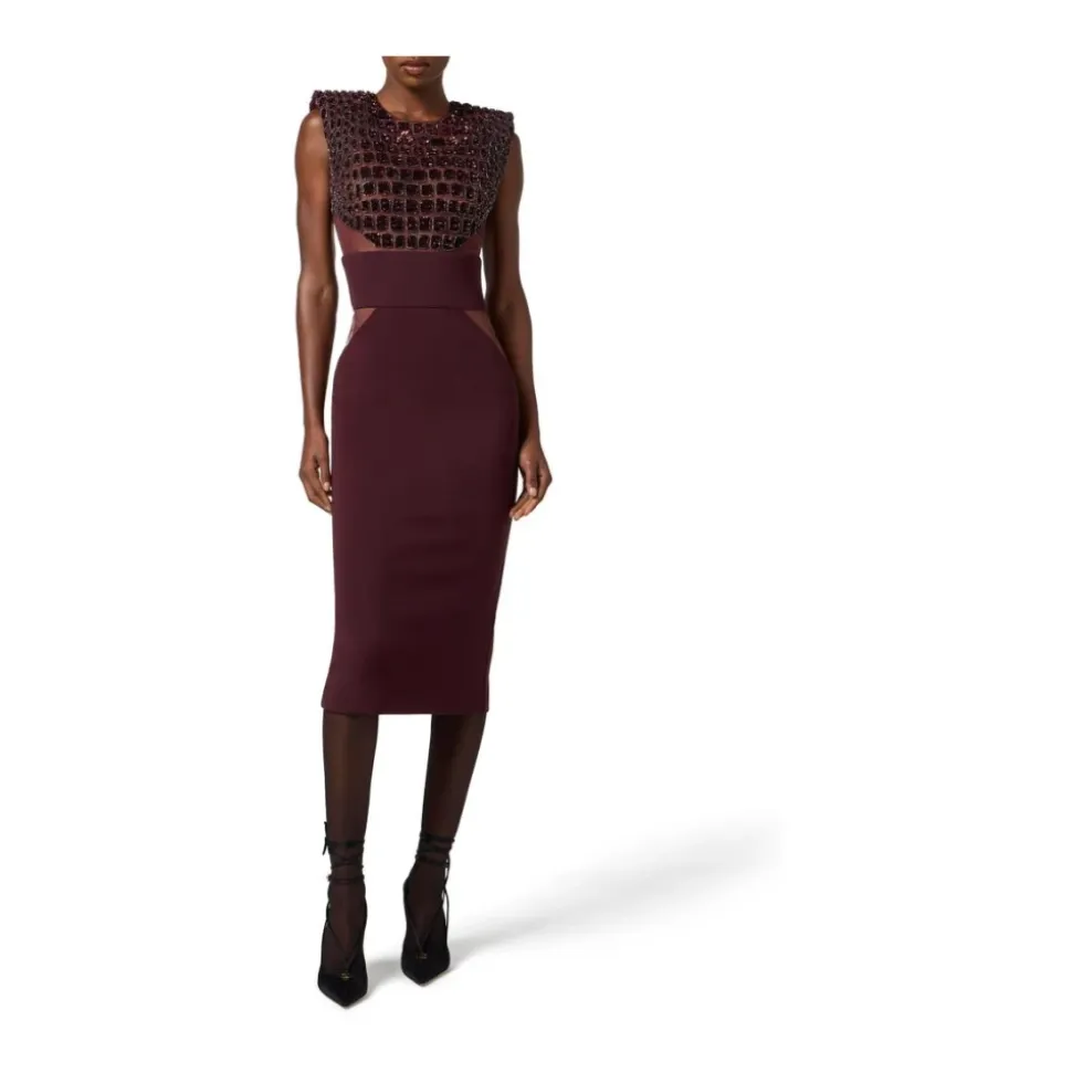 Vestido en crepé ligero y tejidos de tul con bordados efecto cocodrilo