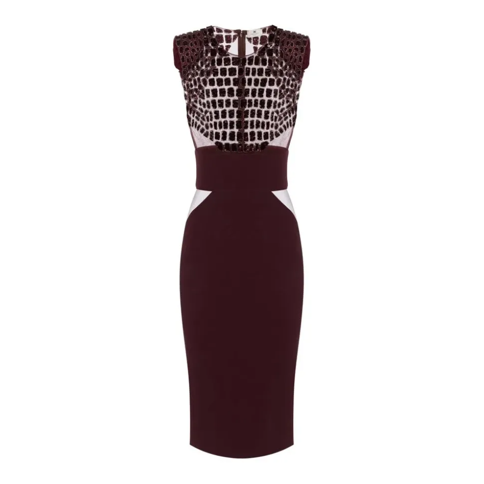 Vestido en crepé ligero y tejidos de tul con bordados efecto cocodrilo