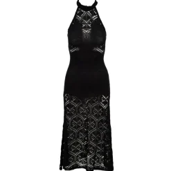 Vestido Largo de Lino con Encaje de Punto