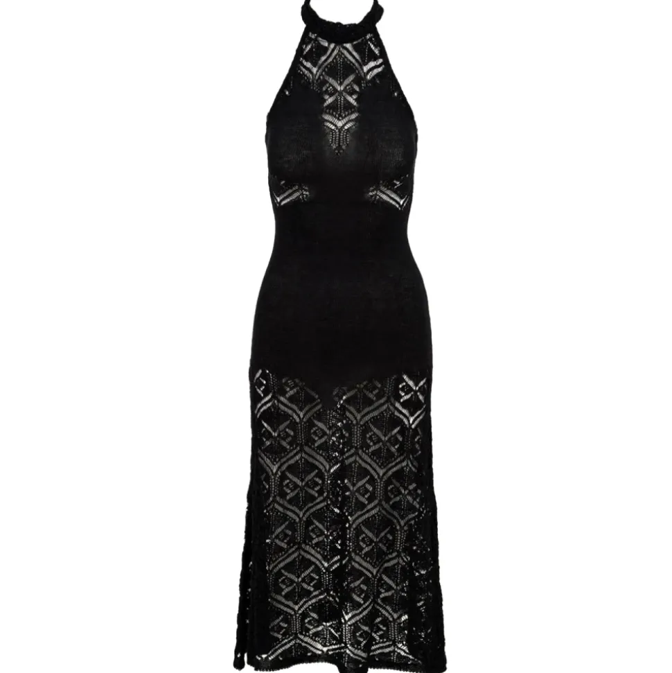 Vestido Largo de Lino con Encaje de Punto