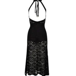 Vestido Largo de Lino con Encaje de Punto