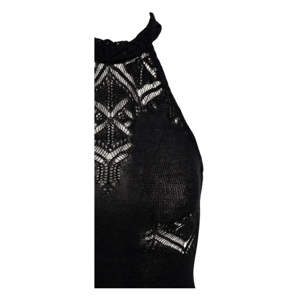 Vestido Largo de Lino con Encaje de Punto