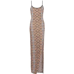 Vestido largo de punto con estampado de serpiente y tirantes