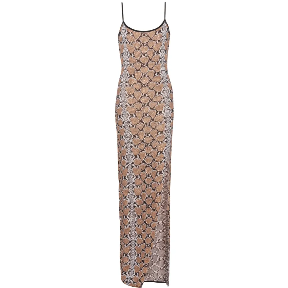 Vestido largo de punto con estampado de serpiente y tirantes