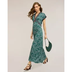 Vestido largo en satén con estampado de cachemira