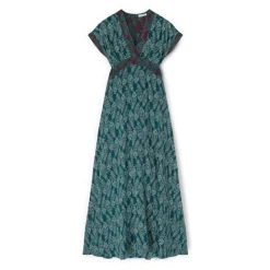Vestido largo en satén con estampado de cachemira