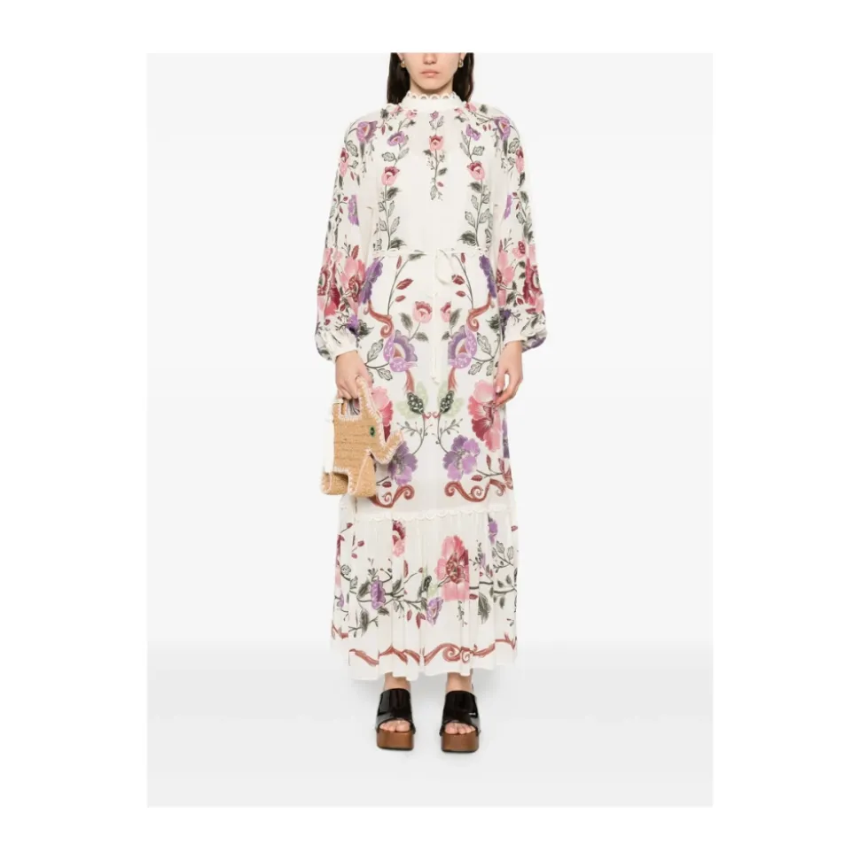 Vestido Maxi Floral con Lazo al Cuello