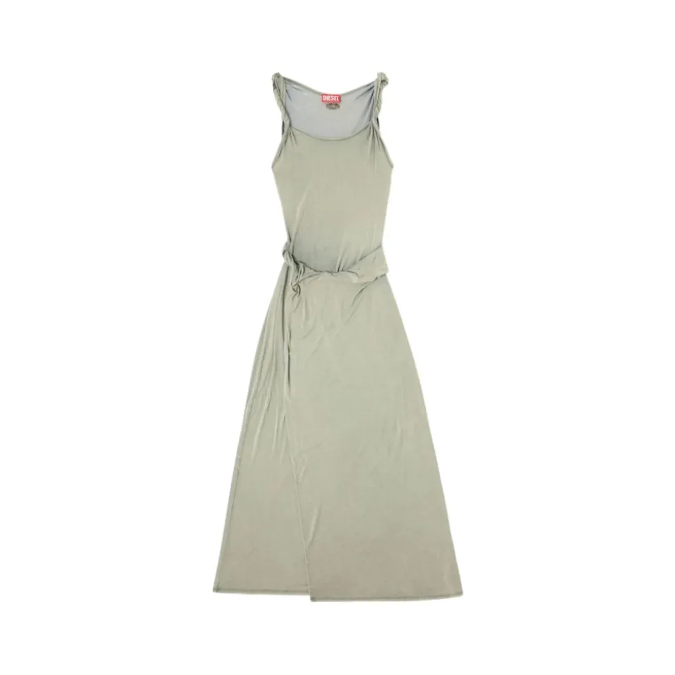 Vestido Maxi Sin Mangas con Cuello Redondo y Detalle de Nudo
