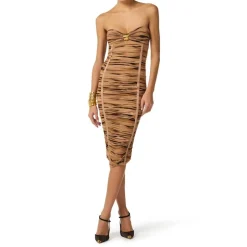 Vestido Midi con Hombros Descubiertos y Estampado de Tigre