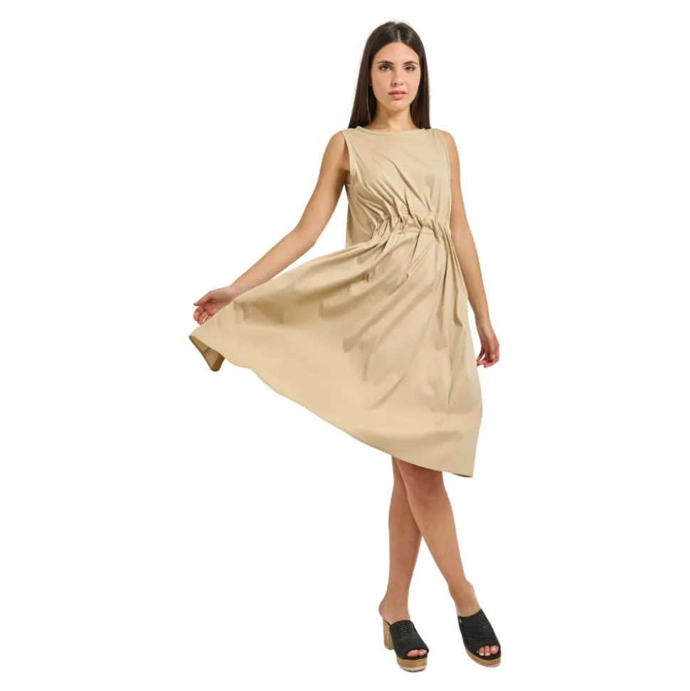 Vestido Midi en Popelina de Algodón Elástico