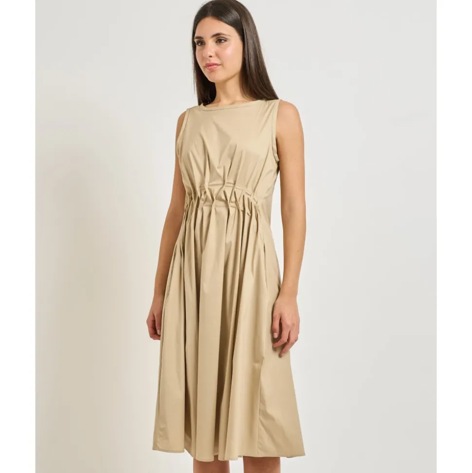Vestido Midi en Popelina de Algodón Elástico