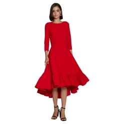 Vestido Midi Rojo con Cuello Redondo