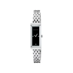 YA127504 - Caja de acero G-Frame, esfera negra con 3 diamantes, brazalete de acero