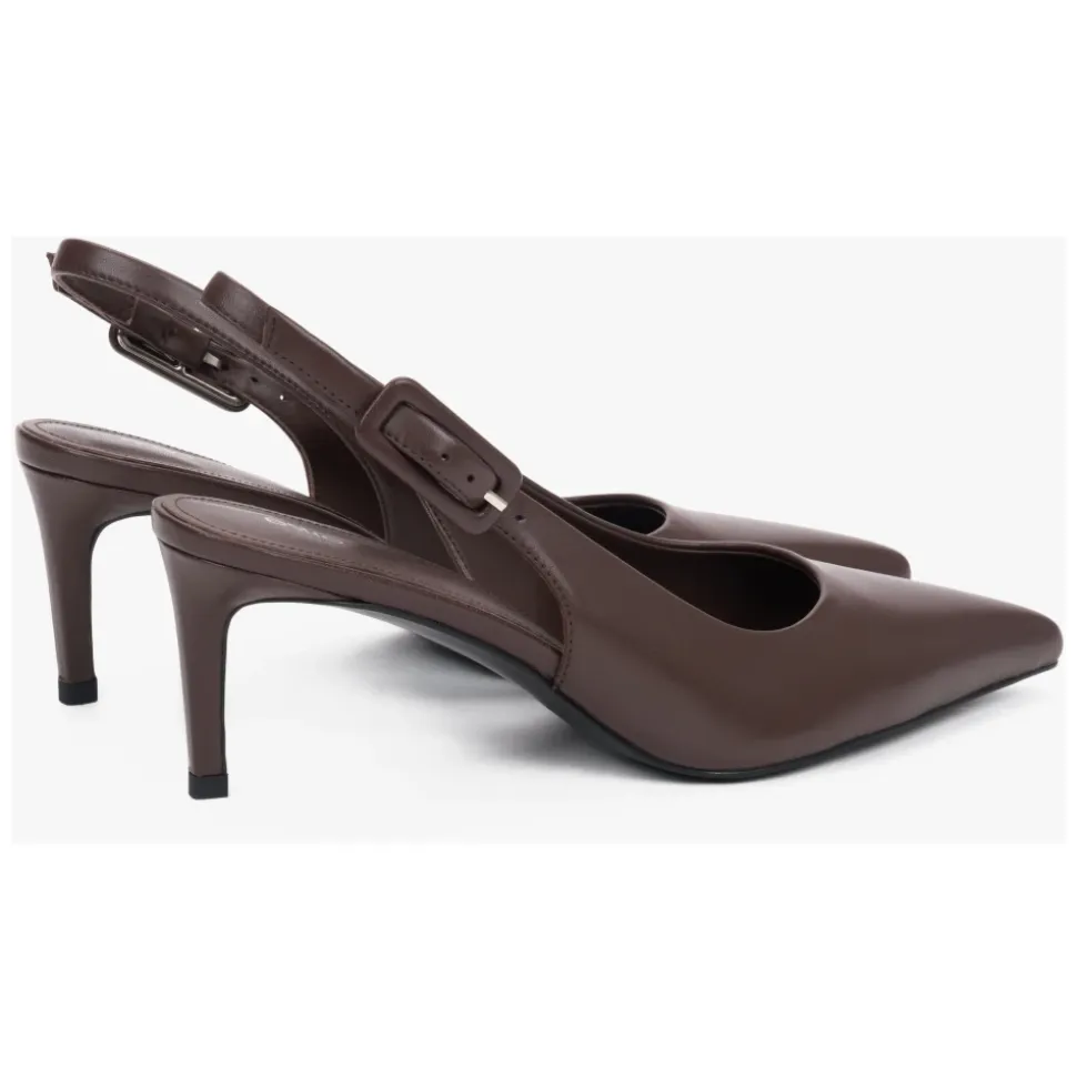 Zapatos de Salón Destalonados de Cuero con Tacón de Aguja