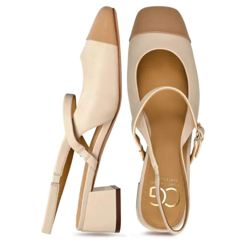 Zapatos de Salón Destalonados con Tacón Bloque Marisol - Beige Claro
