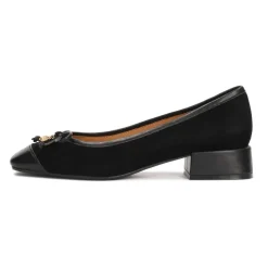 Zapatos de tacón bajo en ante y cuero liso