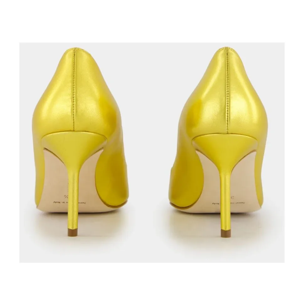 Zapatos de Tacón de Cuero Amarillo con Puntera
